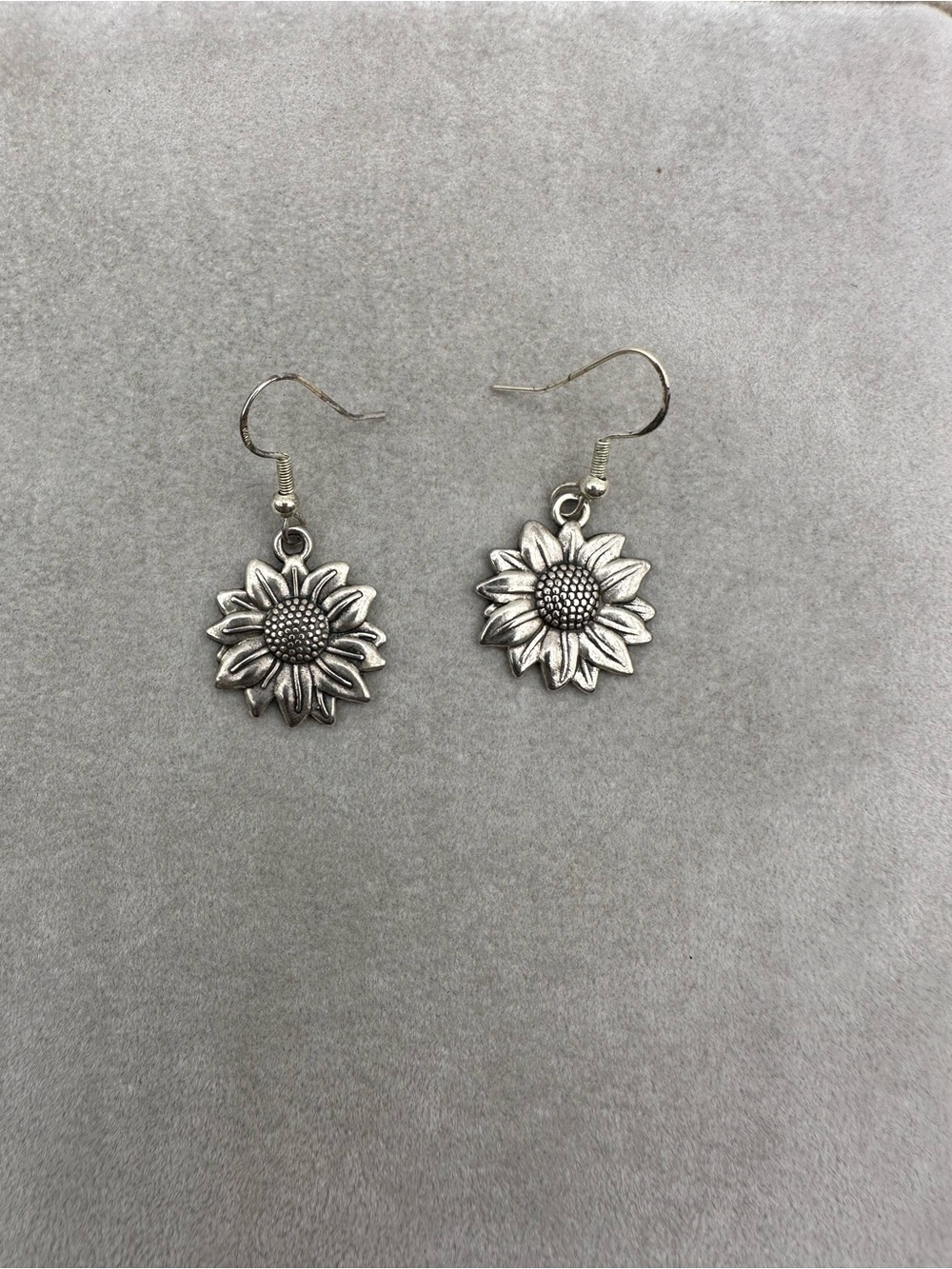 925 Sterling Silver Sunflower Dangle Earrings Floral Drop Boho